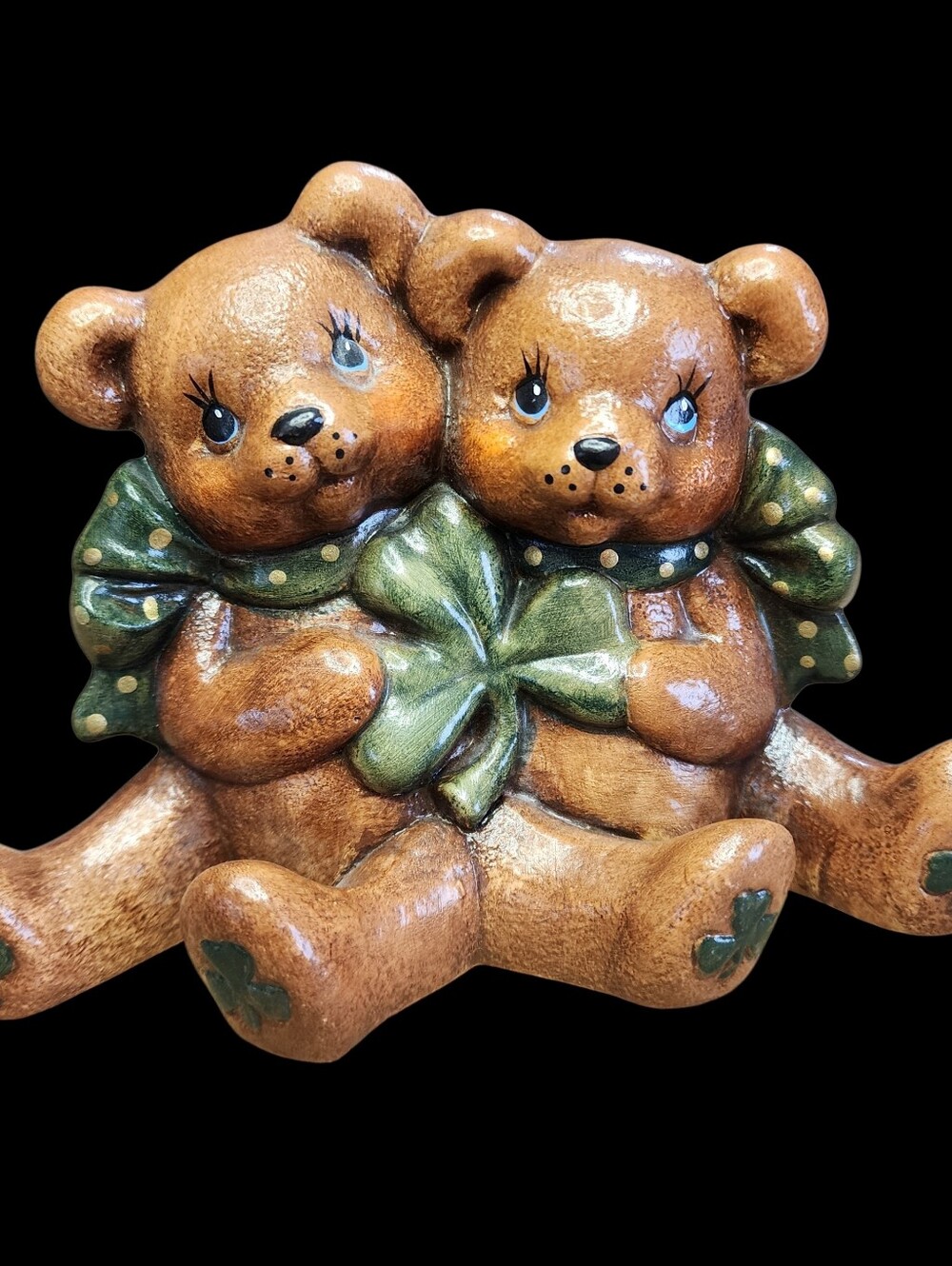 Vintage Ceramic Adorable St.Patrick’s Day Bears Figurine "Double Bear" Polka Dot